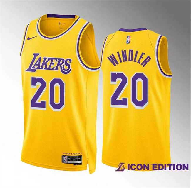 Men%27s Los Angeles Lakers #20 Dylan Windler Yellow Icon Edition Stitched Basketball Jersey Dzhi->los angeles lakers->NBA Jersey